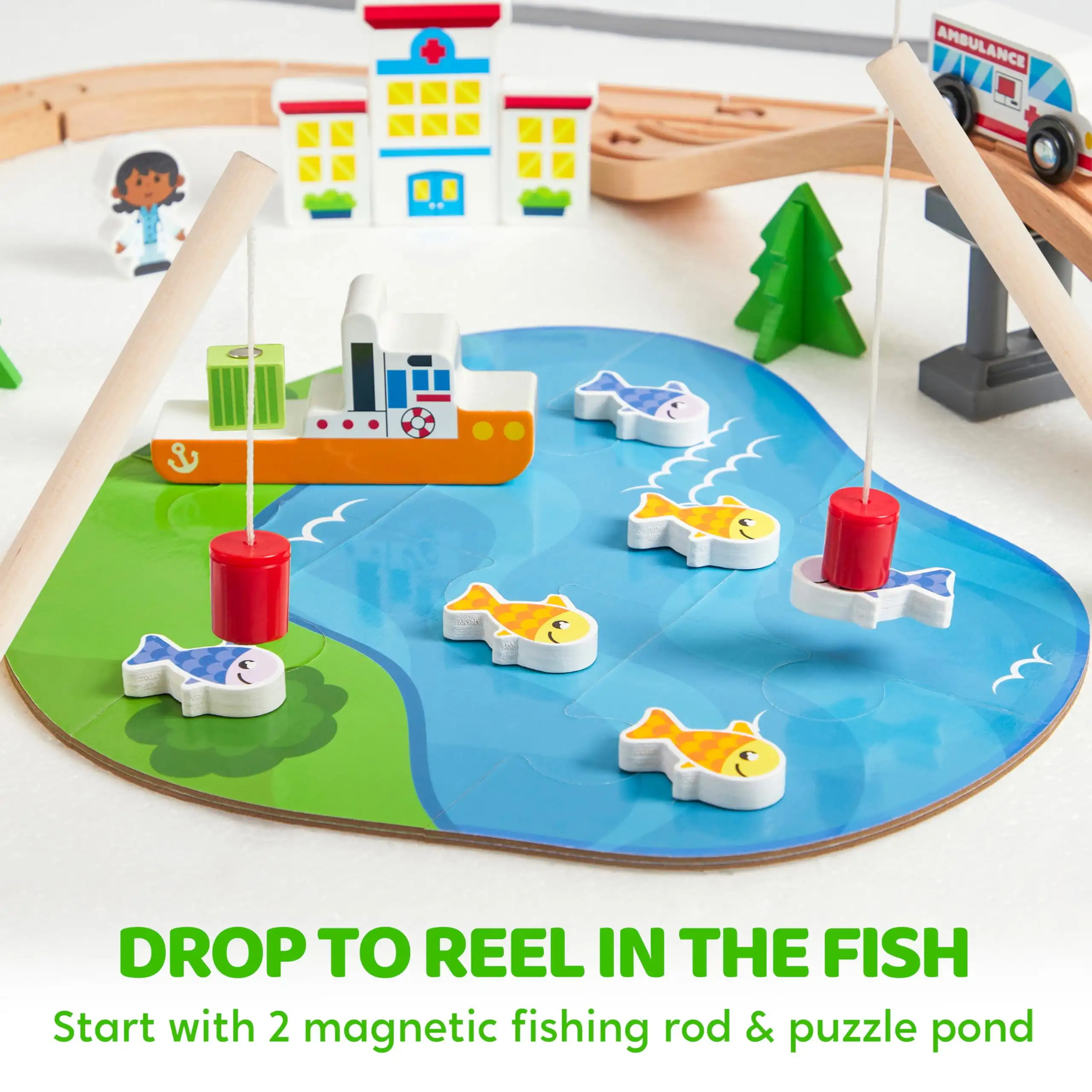 Joyfy 110/60 Pcs Wooden Train  - Kids Toys Xmas ulasan dan harga